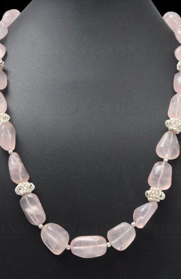 Rose Quartz Gemstone Bead Tumble String With .925 Solid Silver Elements NS-1043