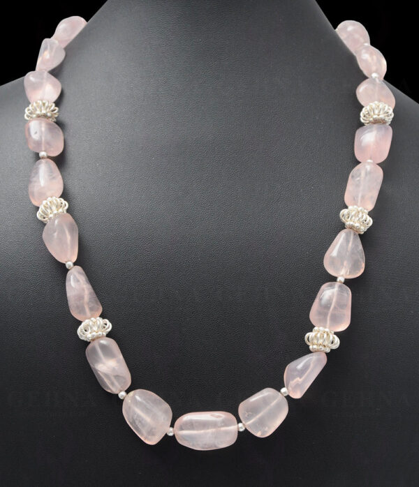 Rose Quartz Gemstone Bead Tumble String With .925 Solid Silver Elements NS-1043