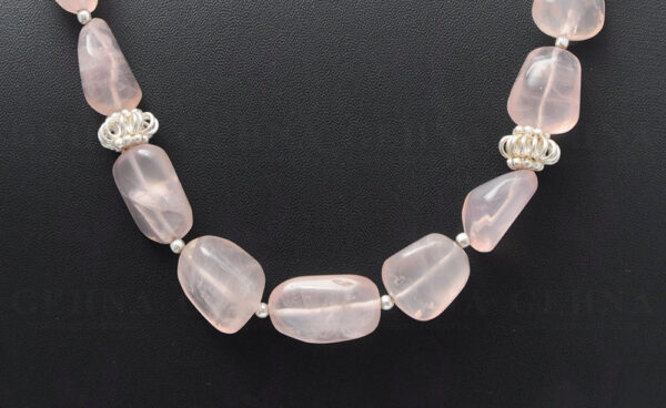 Rose Quartz Gemstone Bead Tumble String With .925 Solid Silver Elements NS-1043