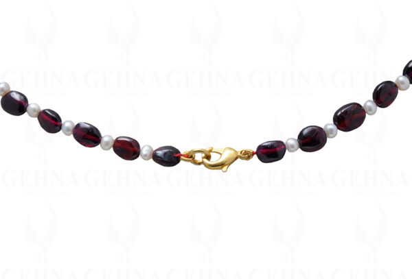 Fresh Water Pearl & Garnet Gemstone Oval Shape Bead Necklace NM-1043