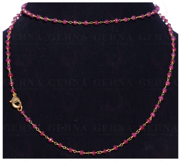 36" African Ruby Gemstone Bead Chain Linked In 925 Silver - Yellow Polish CP-1044