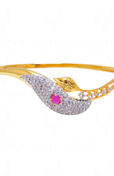 Cubic Zirconia & Ruby Studded Beautiful Gold Polished Bracelet FB-1044