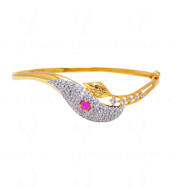 Cubic Zirconia & Ruby Studded Beautiful Gold Polished Bracelet FB-1044