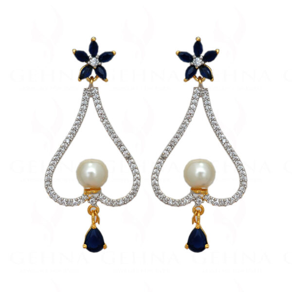 Pearl, Simulated Diamond & Sapphire Studded Festive Earrings FE-1044