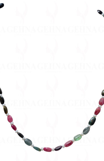 Pearl & Multi Tourmaline Gemstone Bead Necklace NM-1044