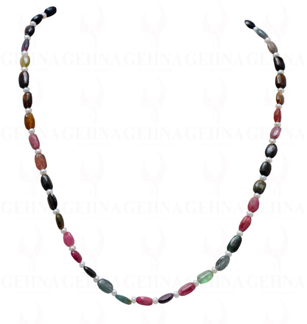 Pearl & Multi Tourmaline Gemstone Bead Necklace NM-1044