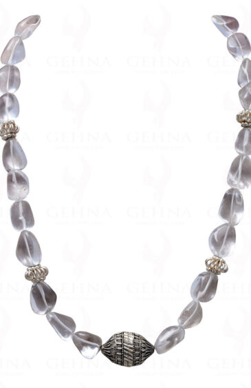 Rock-Crystal Gemstone Tumble Bead Necklace With Silver Element NS-1044
