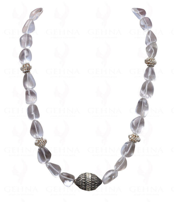 Rock-Crystal Gemstone Tumble Bead Necklace With Silver Element NS-1044