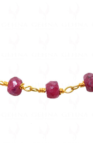 36″ African Ruby Gemstone Bead Chain Linked In 925 Silver – Yellow Polish CP-1044