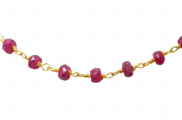 36" African Ruby Gemstone Bead Chain Linked In 925 Silver - Yellow Polish CP-1044