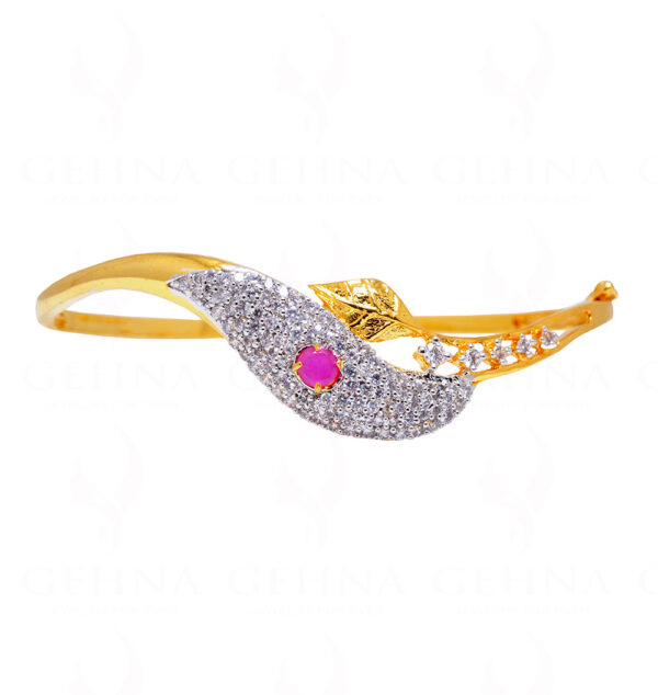 Cubic Zirconia & Ruby Studded Beautiful Gold Polished Bracelet FB-1044