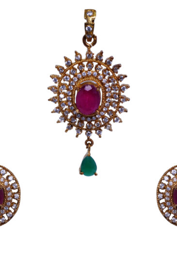 Ethnic Emerald & Cubic Zirconia Studded South India Pendant Set FP-1044