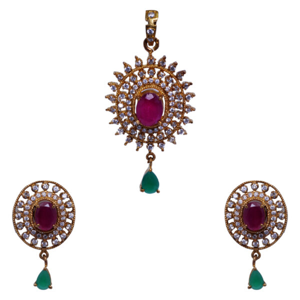 Ethnic Emerald & Cubic Zirconia Studded South India Pendant Set FP-1044