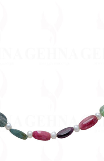 Pearl & Multi Tourmaline Gemstone Bead Necklace NM-1044