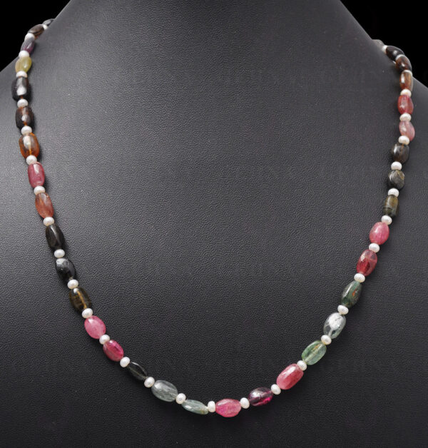 Pearl & Multi Tourmaline Gemstone Bead Necklace NM-1044