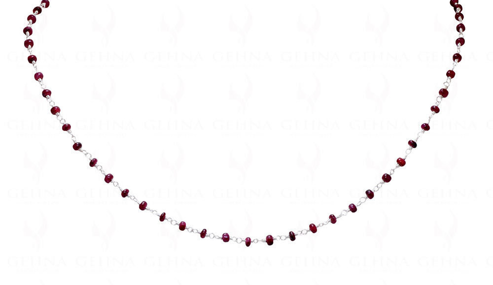 African Ruby Gemstone Bead Chain Linked In .925 Silver - Silver Polish CP-1045