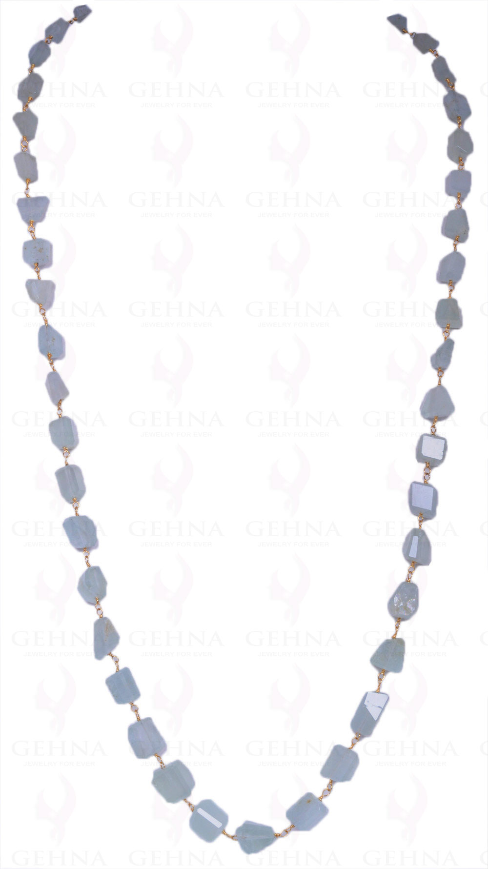 28" Aquamarine Faceted Tumble Chain In .925 Sterling Silver CS-1045