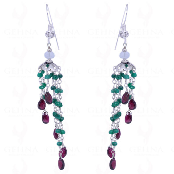 Green Onyx, Aquamarine & Garnet Gemstone Earrings In .925 Solid Silver ES-1045