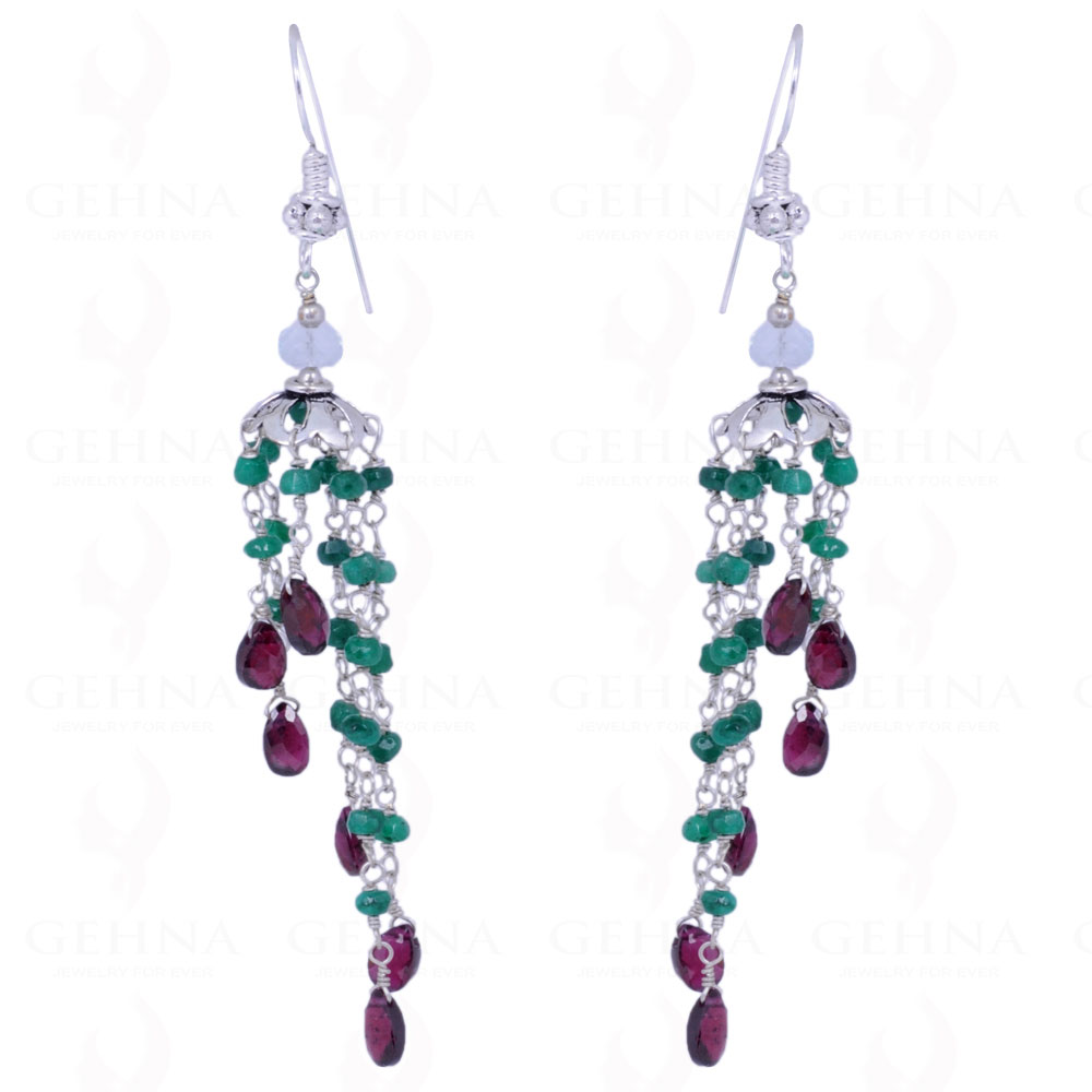 Green Onyx, Aquamarine & Garnet Gemstone Earrings In .925 Solid Silver ES-1045