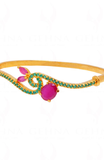 Ruby & Emerald Stone Studded Yellow Gold Plated Stylish bracelet FB-1045