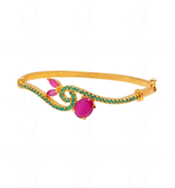 Ruby & Emerald Stone Studded Yellow Gold Plated Stylish bracelet FB-1045