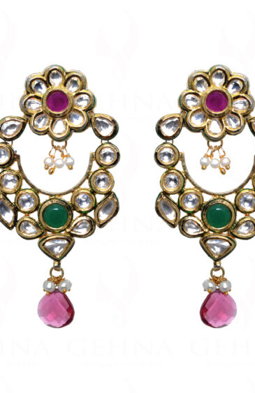 Emerald, Tourmaline, Pearl & White Sapphire Studded Earrings FE-1045