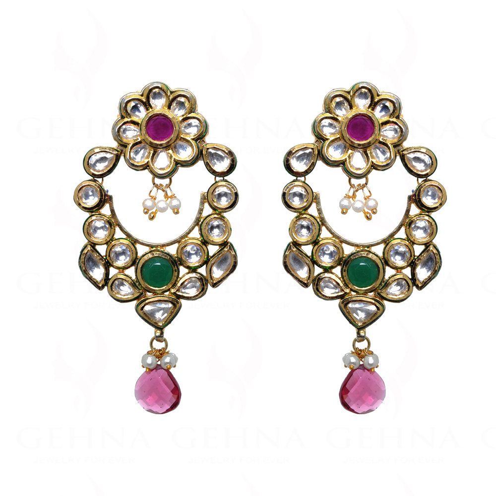 Emerald, Tourmaline, Pearl & White Sapphire Studded Earrings FE-1045