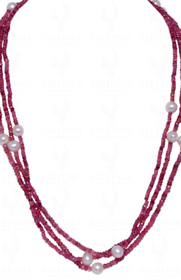 62″ Inches Long Pearl & Pink Tourmaline Faceted Bead Necklace  NM-1045