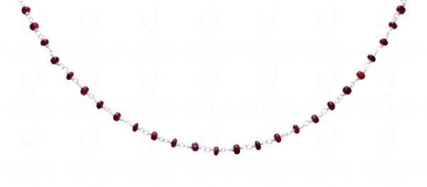 African Ruby Gemstone Bead Chain Linked In .925 Silver - Silver Polish CP-1045