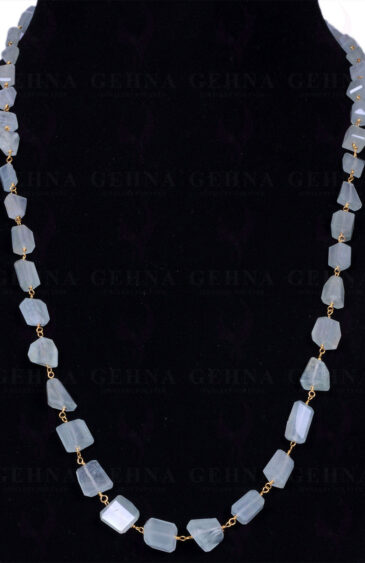 28″ Aquamarine Faceted Tumble Chain In .925 Sterling Silver CS-1045