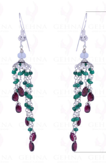 Green Onyx, Aquamarine & Garnet Gemstone Earrings In .925 Solid Silver ES-1045