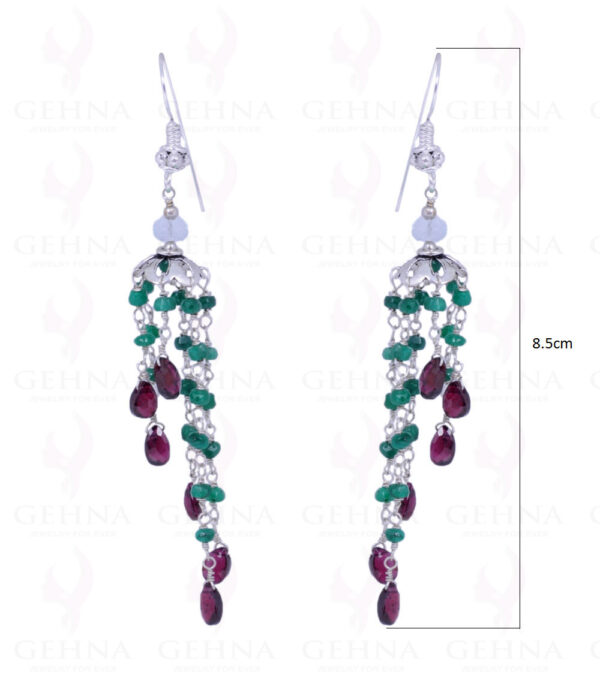 Green Onyx, Aquamarine & Garnet Gemstone Earrings In .925 Solid Silver ES-1045