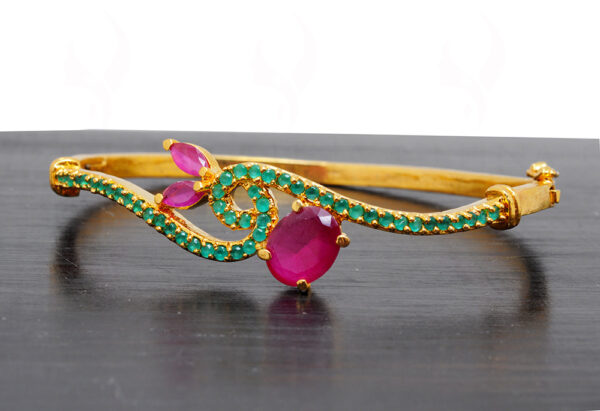 Ruby & Emerald Stone Studded Yellow Gold Plated Stylish bracelet FB-1045