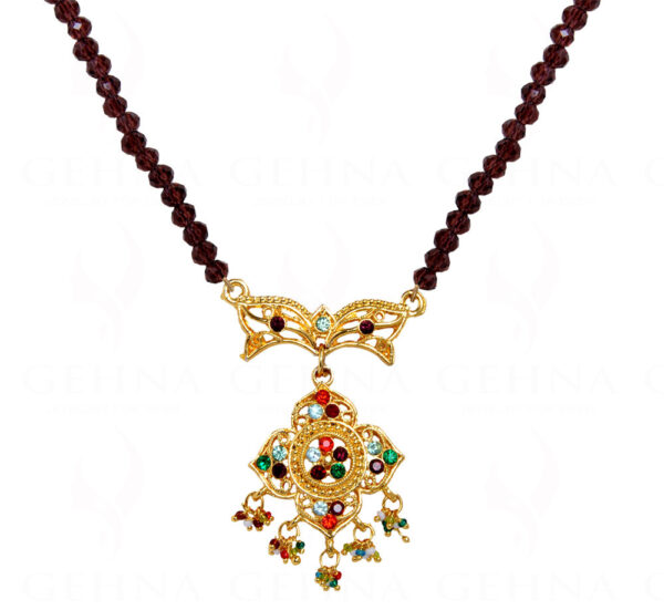 Multi Color Stone Studded Pendant With Garnet Beads FN-1045