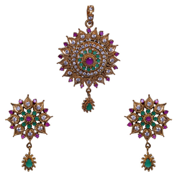 Ethnic Cubic Zirconia & Multicolor Studded Trendy Pendant Set FP-1045