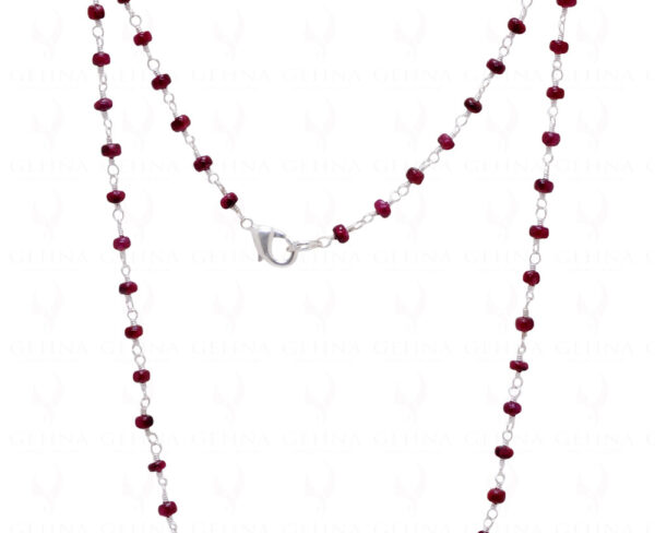 African Ruby Gemstone Bead Chain Linked In .925 Silver - Silver Polish CP-1045