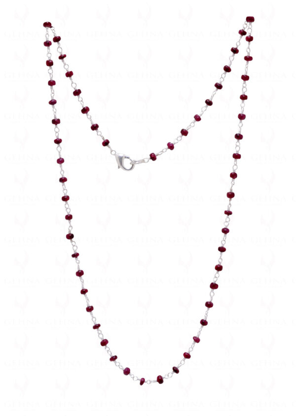 African Ruby Gemstone Bead Chain Linked In .925 Silver - Silver Polish CP-1045