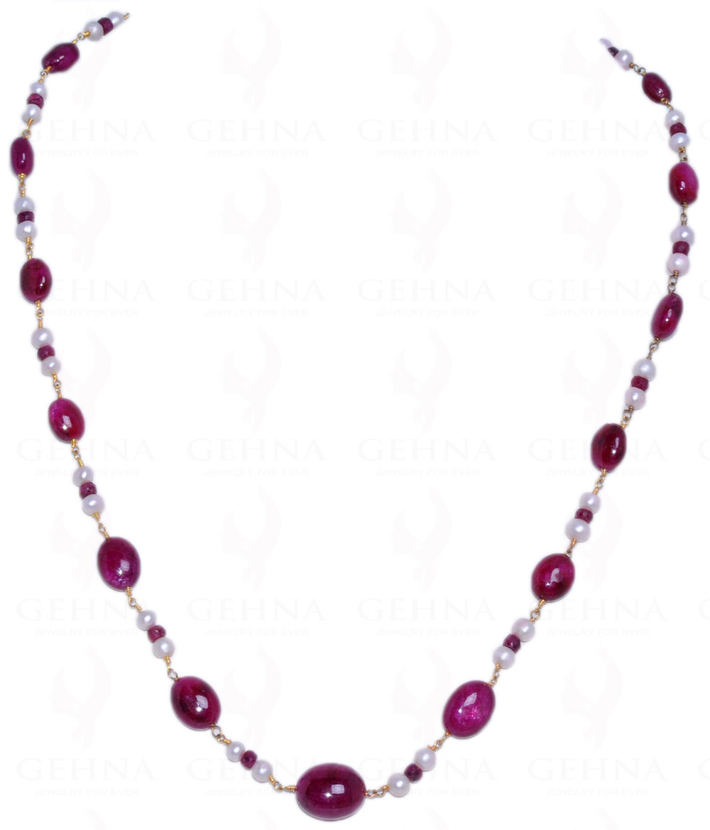 Pearl & Ruby Gemstone Bead Chain In .925 Sterling Silver Cm1046
