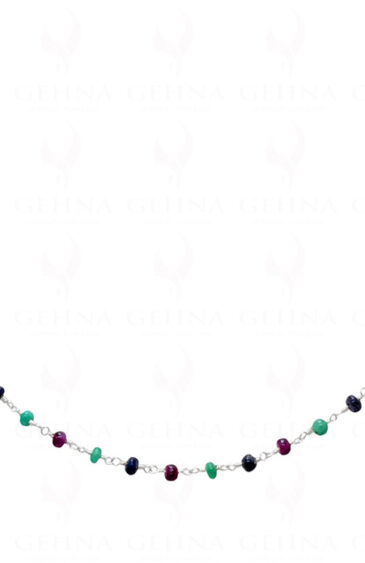 Multi-Color Precious Gemstone Bead Chain Linked In .925 Sterling Silver CP-1046