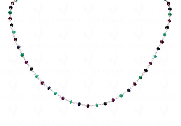 Multi-Color Precious Gemstone Bead Chain Linked In .925 Sterling Silver CP-1046