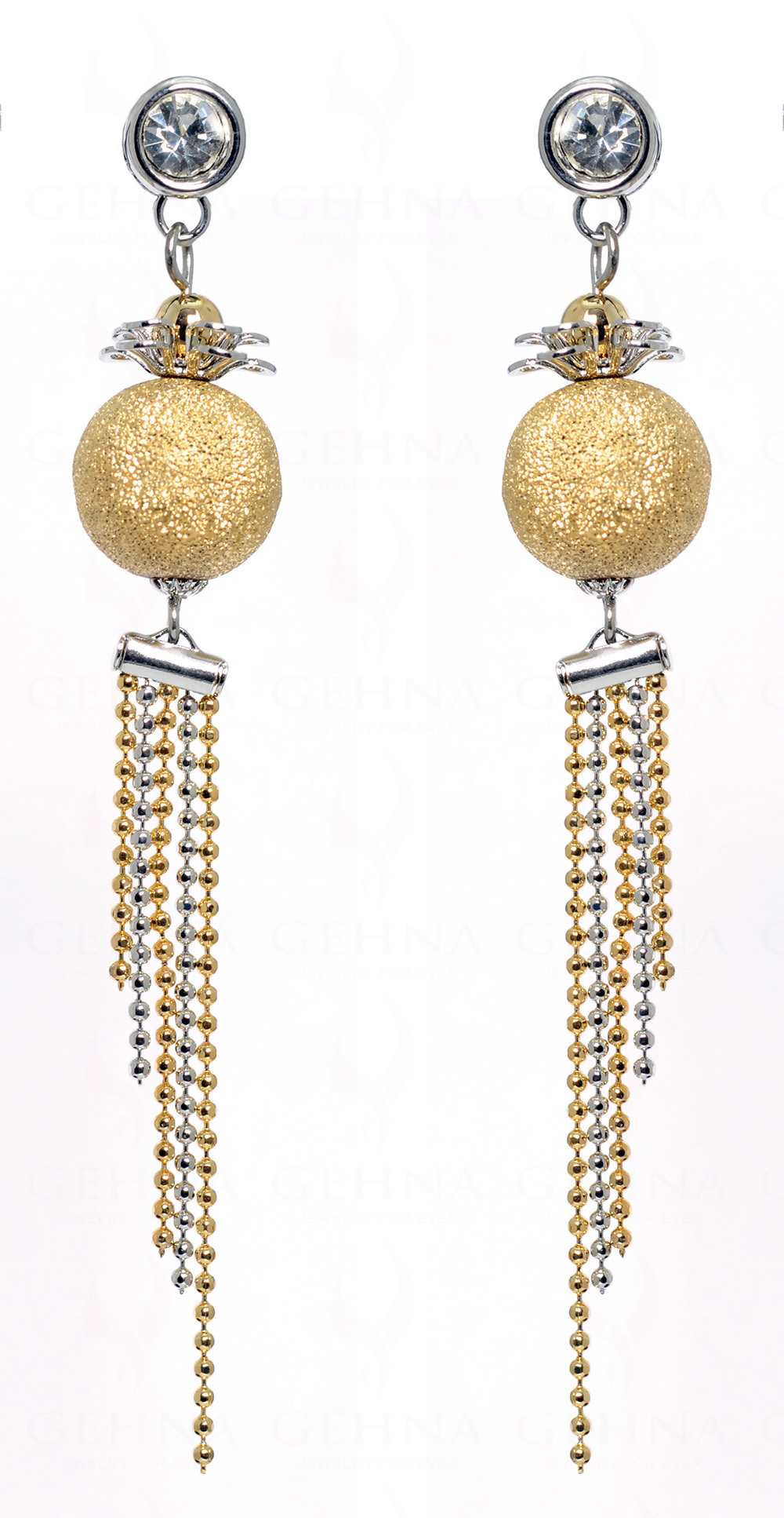 Zircon & Simulated Diamond Studded Golden Ball Shaped Earrings FE-1046