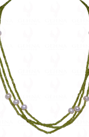 62″ Inches Long Pearl & Peridot Faceted Bead Necklace  NM-1046