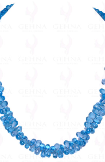 Swiss Blue Topaz Gemstone Faceted Drop Shaped Bead Necklace NS-1046
