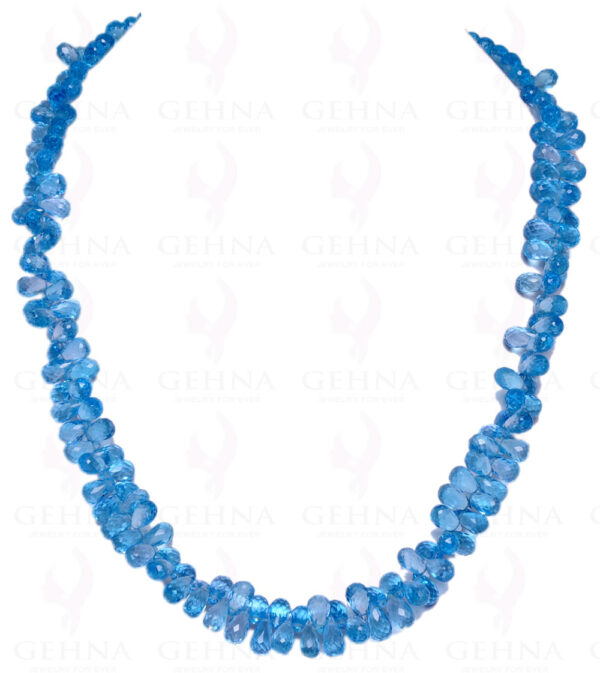 Swiss Blue Topaz Gemstone Faceted Drop Shaped Bead Necklace NS-1046