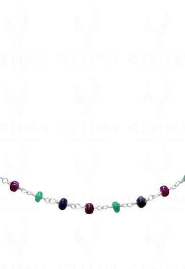 Multi-Color Precious Gemstone Bead Chain Linked In .925 Sterling Silver CP-1046