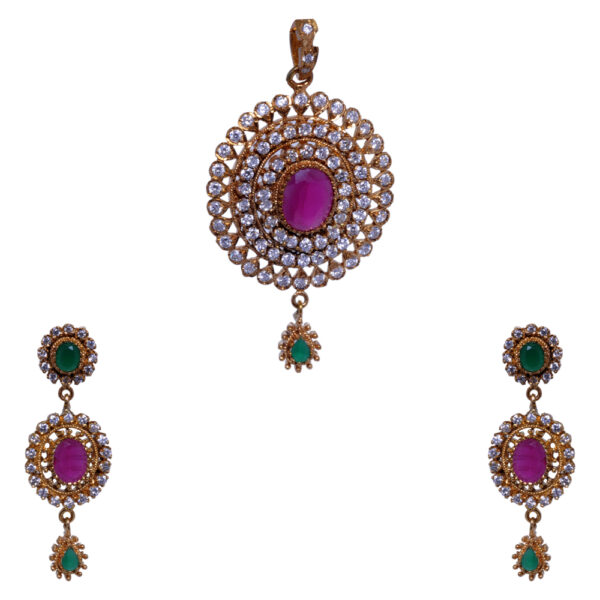 Ethnic Cubic Zirconia & Multicolor Studded Elegant Pendant Set FP-1046