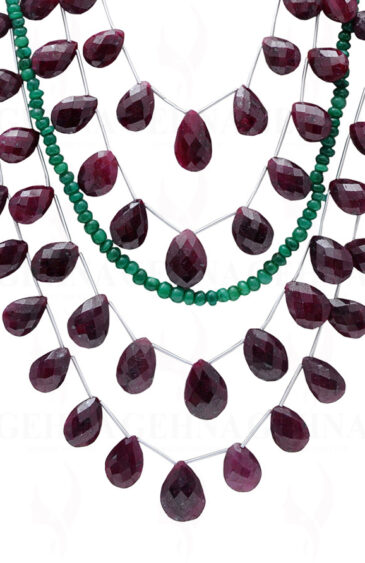 A Necklace Of Natural Emerald & Ruby Gemstone Almond Shaped Bead NP-1046