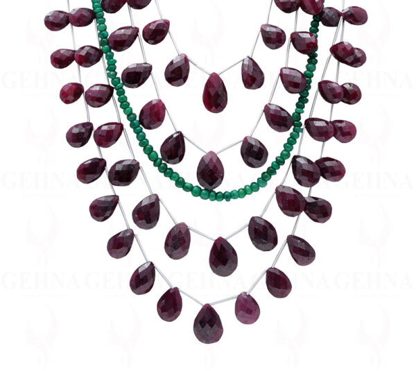 A Necklace Of Natural Emerald & Ruby Gemstone Almond Shaped Bead NP-1046