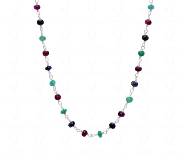 Multi-Color Precious Gemstone Bead Chain Linked In .925 Sterling Silver CP-1046