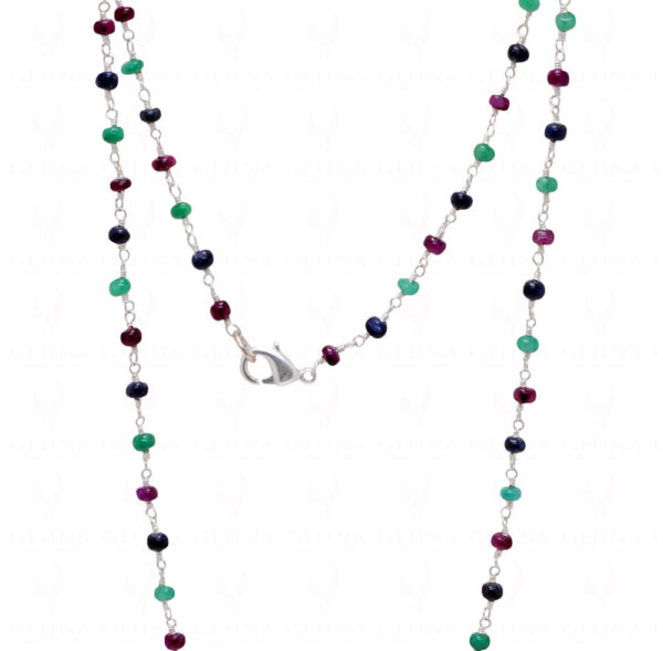 Multi-Color Precious Gemstone Bead Chain Linked In .925 Sterling Silver CP-1046